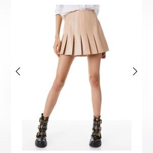 Tan Alice + Olivia vegan leather pleated skirt